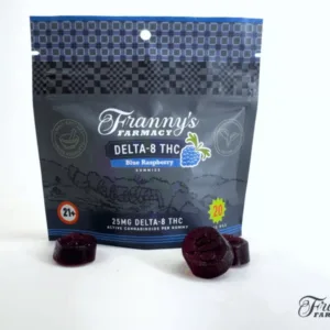 blue razz gummies front